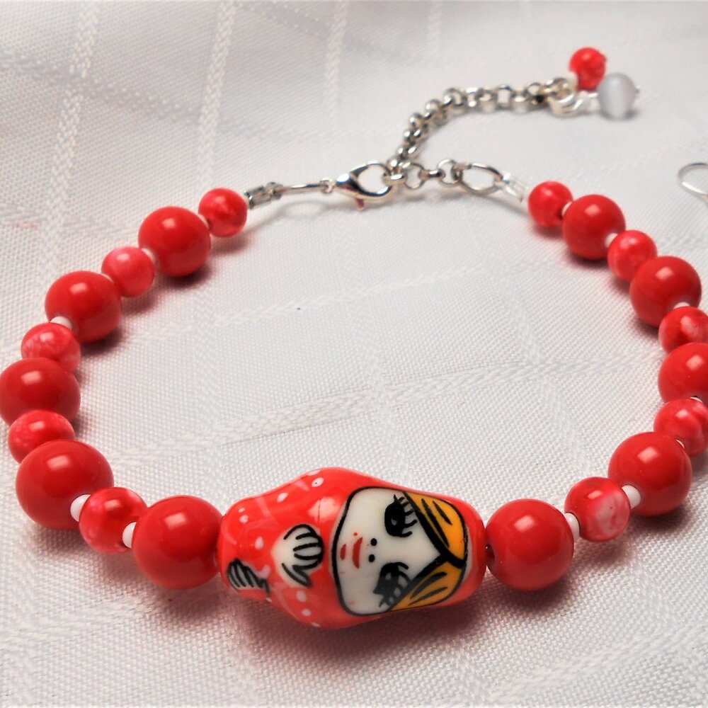no 793 Handmade jewelry set with Matrioshka bracelet and earrings